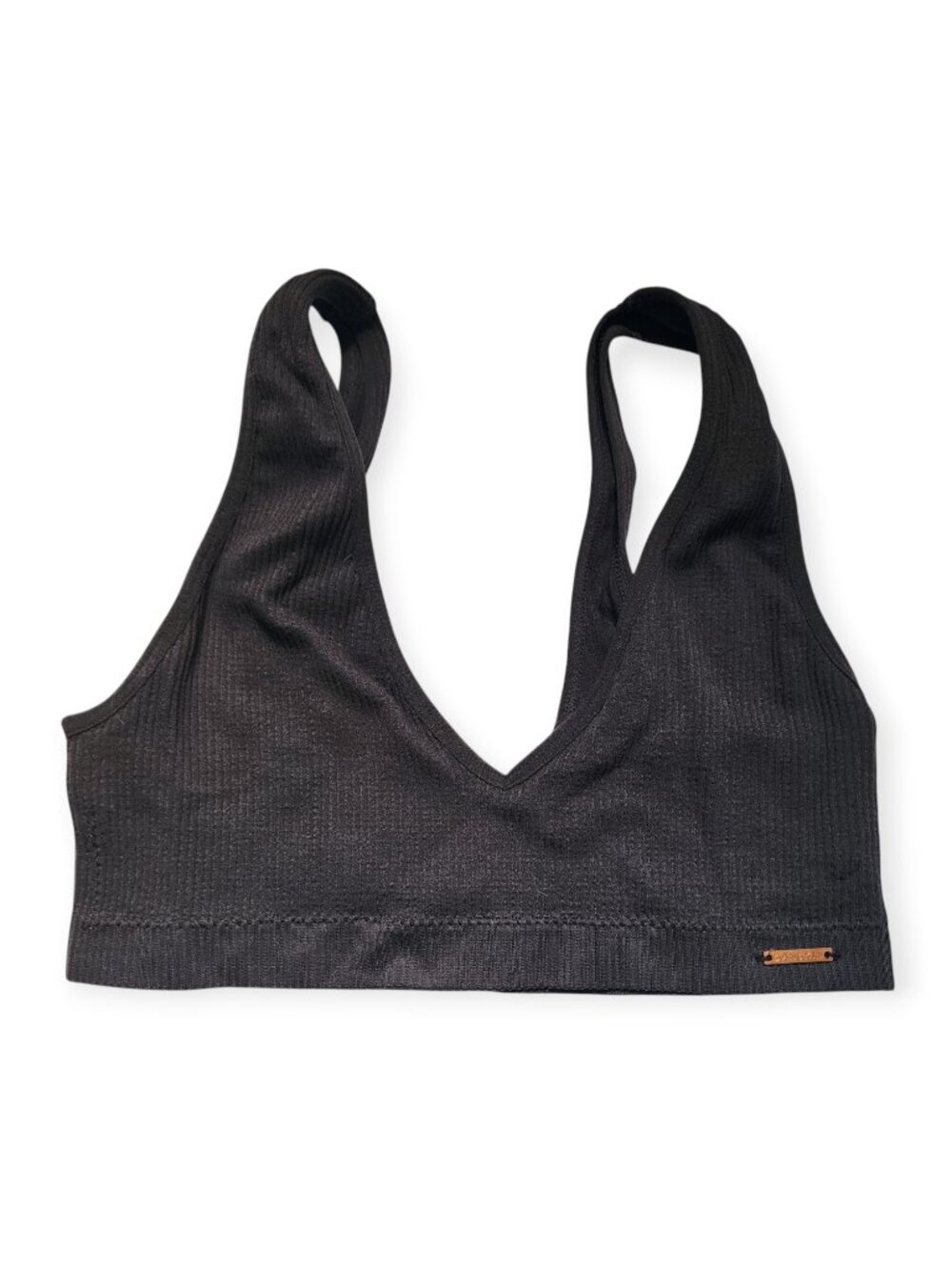 Danskin Ribbed Seamless Sports Bra Charcoal Gray V-Neck Medium Support Size M